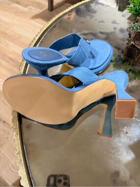 Blue Denim Heeled Slide Sandals size 9
